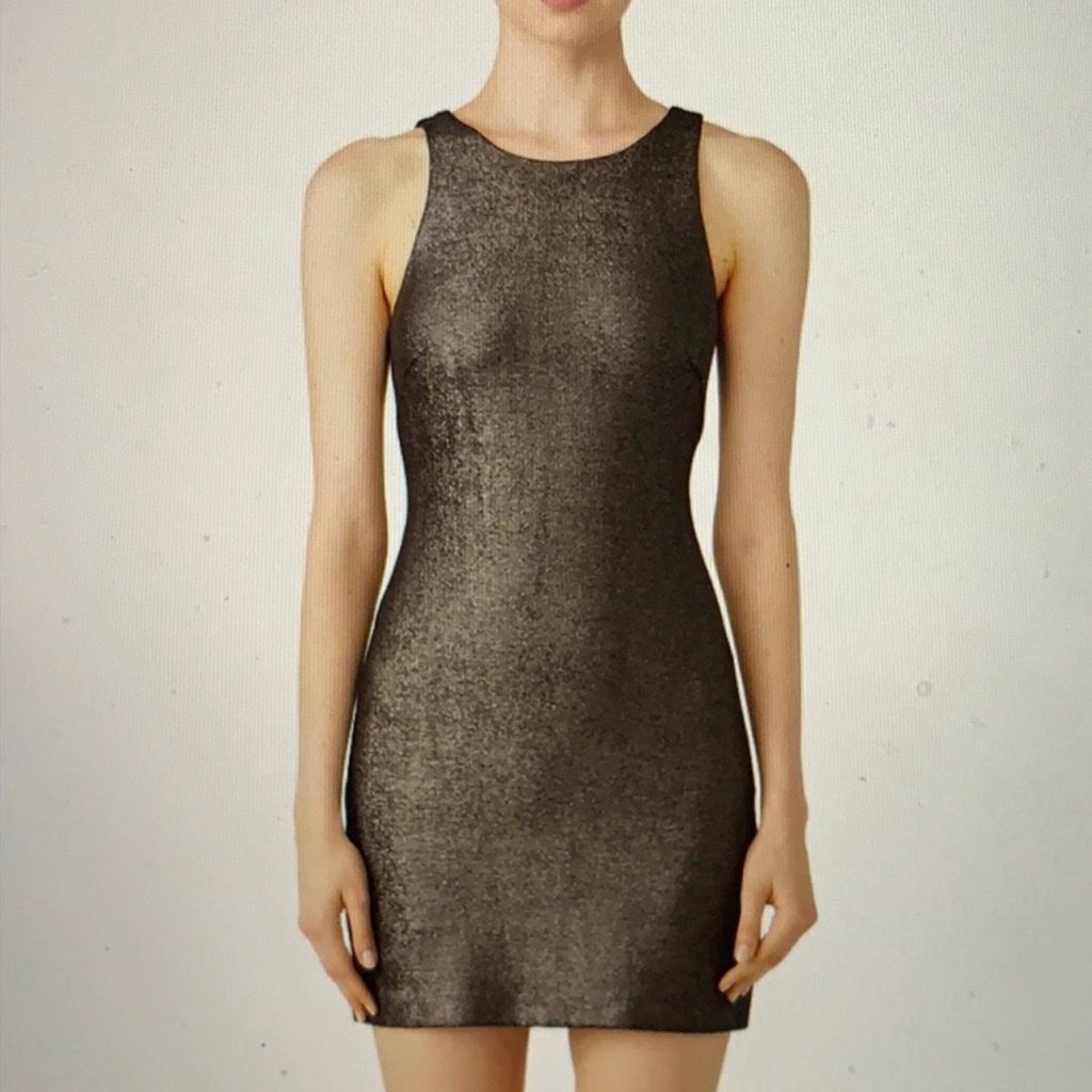 Halston Heritage Metallic Bronze Gold Sleeveless Mini Sheath Dress Size Large